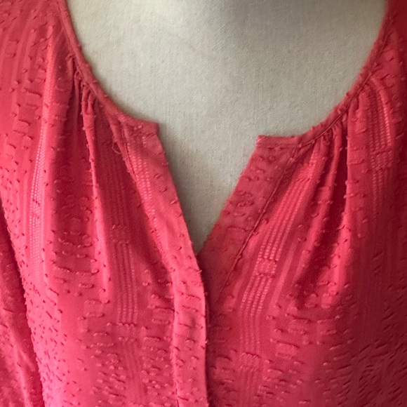 Talbots Top 3/4 Sleeve Sheer Lined Rose Pink Blouse SZ Med 3-Button Front Tunic - Picture 4 of 16